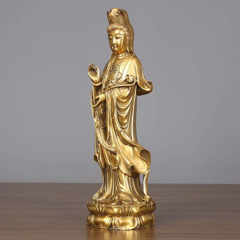 Buddha Stones Estatua De Latón Y Cobre De Kwan Yin Avalokitesvara De Pie Dorada De Riqueza Decoración De Escritorio En Casa - image 2