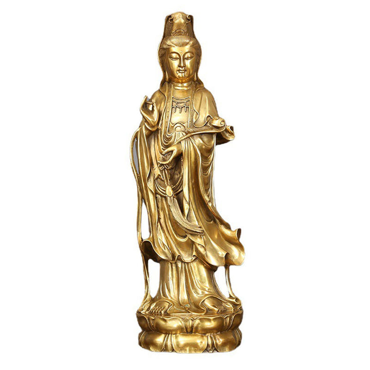 Buddha Stones Estatua De Latón Y Cobre De Kwan Yin Avalokitesvara De Pie Dorada De Riqueza Decoración De Escritorio En Casa - image 11