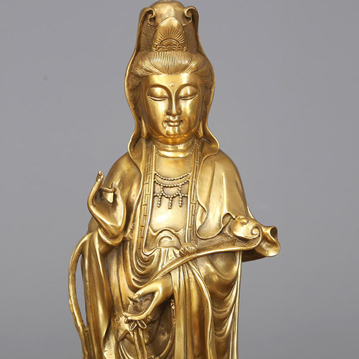 Buddha Stones Estatua De Latón Y Cobre De Kwan Yin Avalokitesvara De Pie Dorada De Riqueza Decoración De Escritorio En Casa