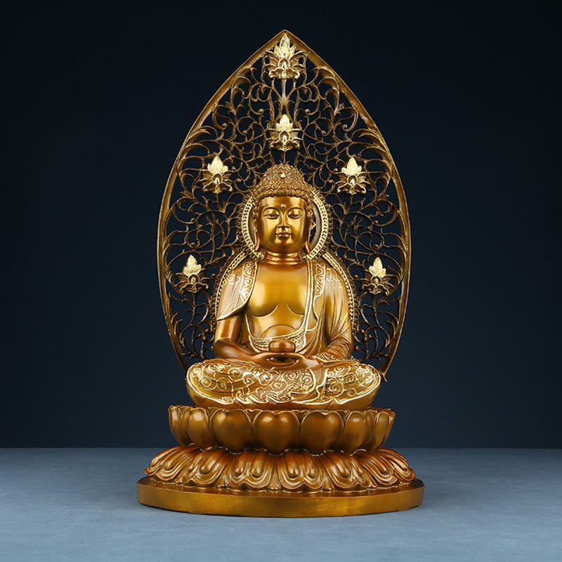 Buddha Stones Sakyamuni Amitabha Medicine Buddha Figurine Serenidad Estatua de Cobre Decoración de Ofrenda para el Hogar