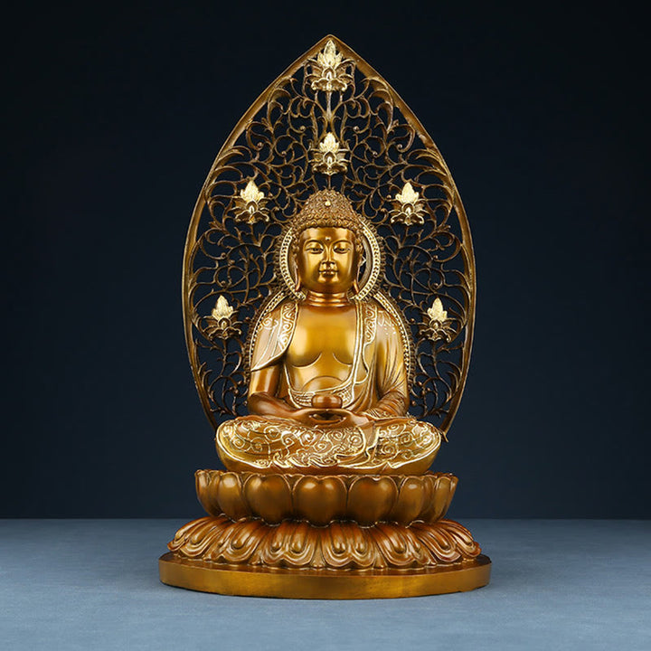 Buddha Stones Sakyamuni Amitabha Medicine Buddha Figurine Serenidad Estatua de Cobre Decoración de Ofrenda para el Hogar