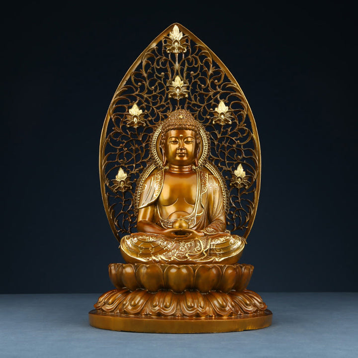 Buddha Stones Sakyamuni Amitabha Medicine Buddha Figurine Serenidad Estatua de Cobre Decoración de Ofrenda para el Hogar