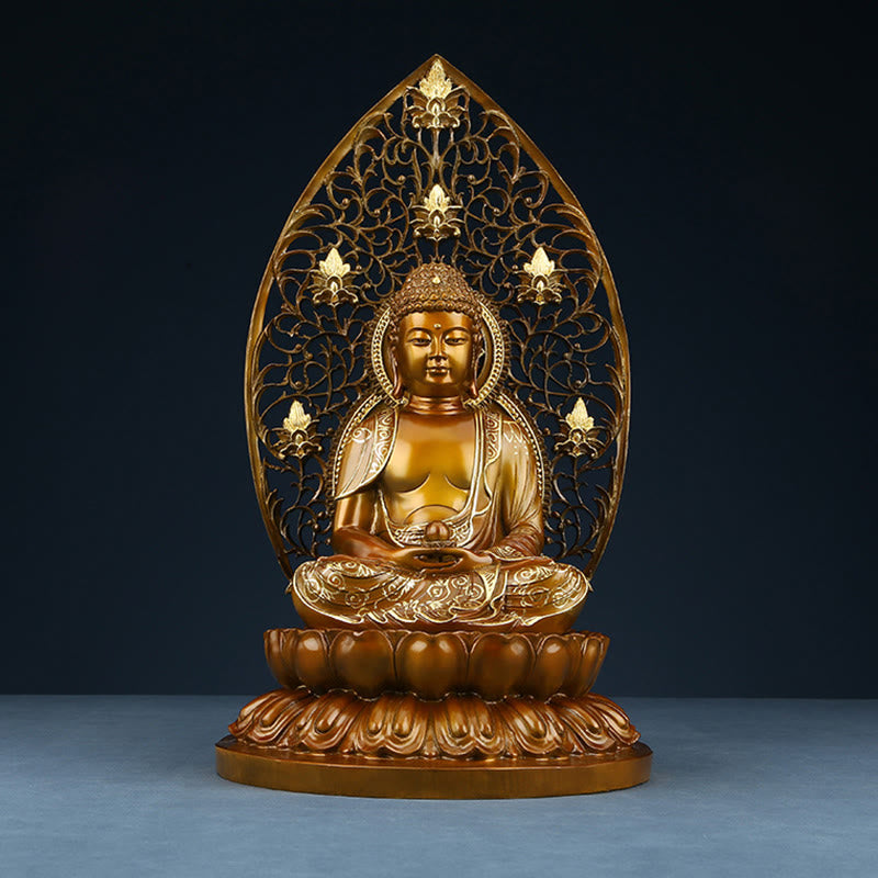 Buddha Stones Sakyamuni Amitabha Medicine Buddha Figurine Serenidad Estatua de Cobre Decoración de Ofrenda para el Hogar