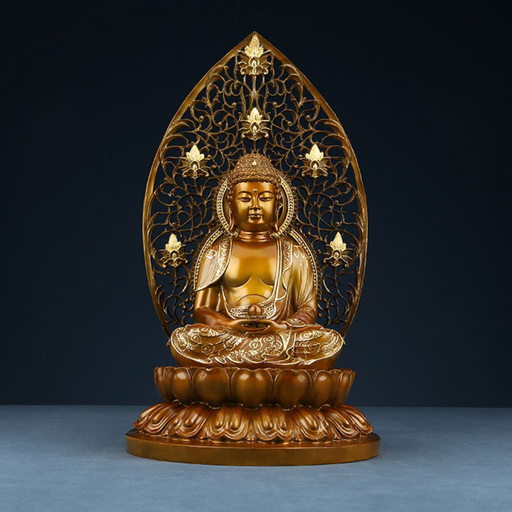 Buddha Stones Sakyamuni Amitabha Medicine Buddha Figurine Serenidad Estatua de Cobre Decoración de Ofrenda para el Hogar