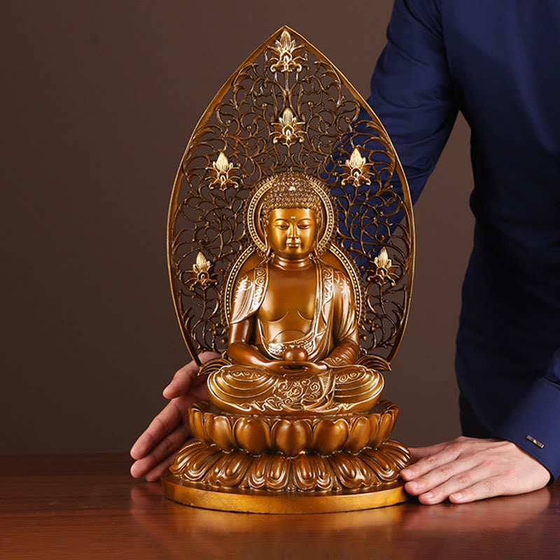 Buddha Stones Sakyamuni Amitabha Medicine Buddha Figurine Serenidad Estatua de Cobre Decoración de Ofrenda para el Hogar
