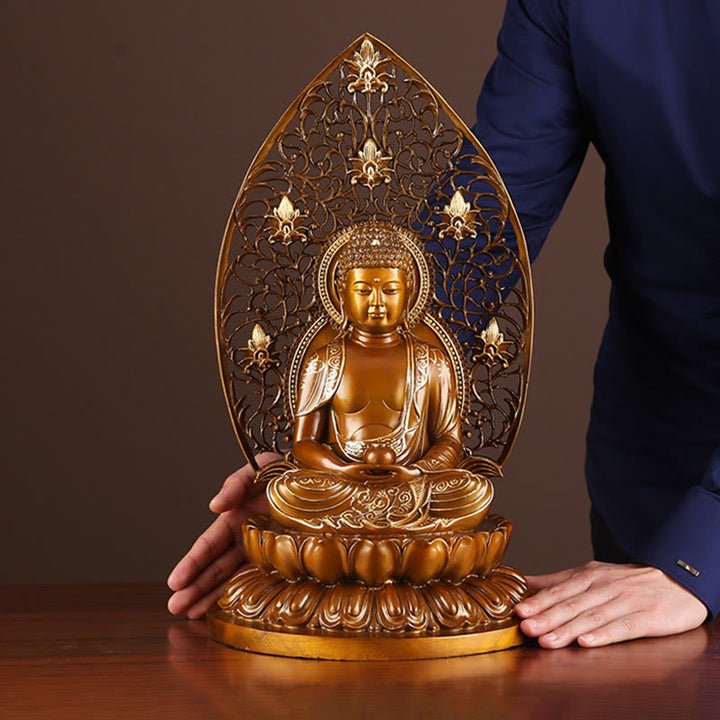 Buddha Stones Sakyamuni Amitabha Medicine Buddha Figurine Serenidad Estatua de Cobre Decoración de Ofrenda para el Hogar