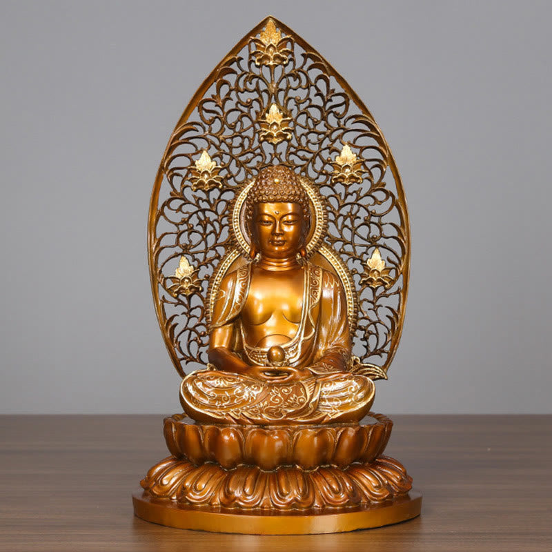 Buddha Stones Sakyamuni Amitabha Medicine Buddha Figurine Serenidad Estatua de Cobre Decoración de Ofrenda para el Hogar