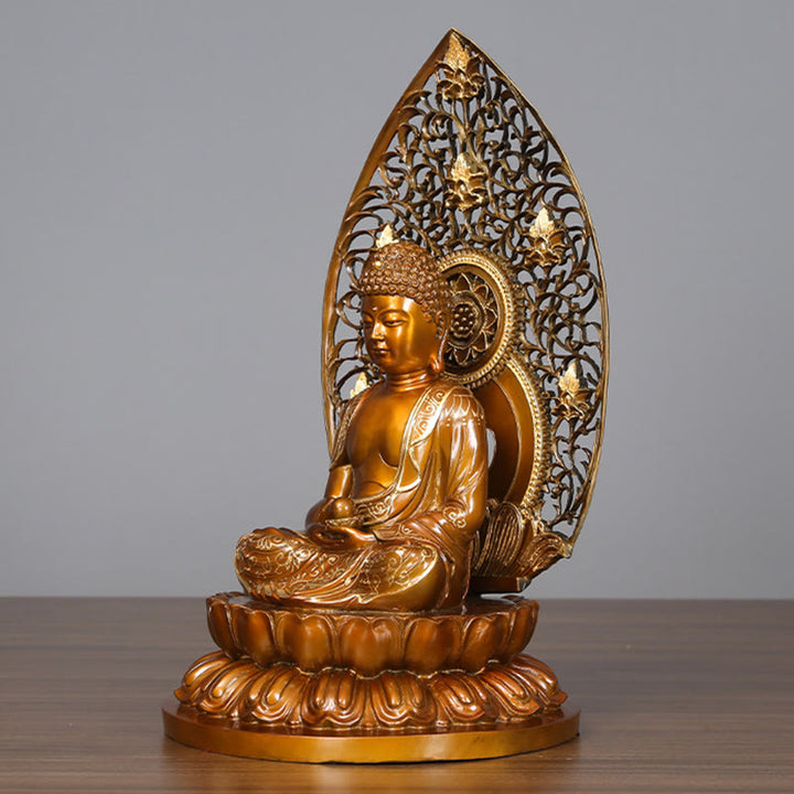 Buddha Stones Sakyamuni Amitabha Medicine Buddha Figurine Serenidad Estatua de Cobre Decoración de Ofrenda para el Hogar