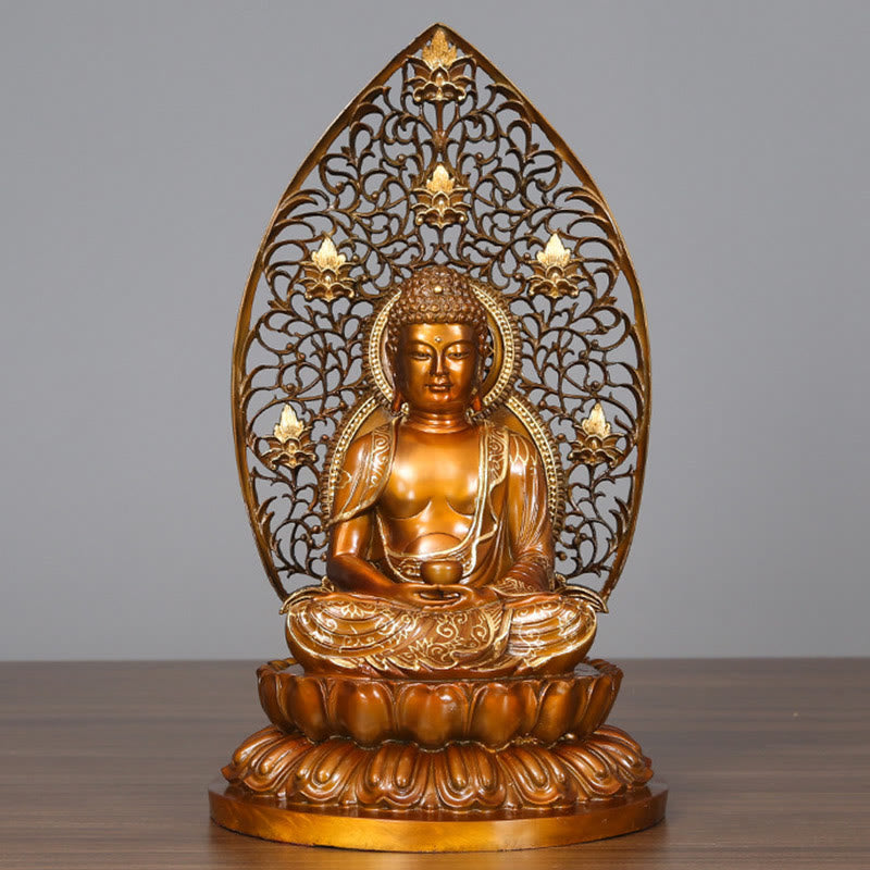 Buddha Stones Sakyamuni Amitabha Medicine Buddha Figurine Serenidad Estatua de Cobre Decoración de Ofrenda para el Hogar