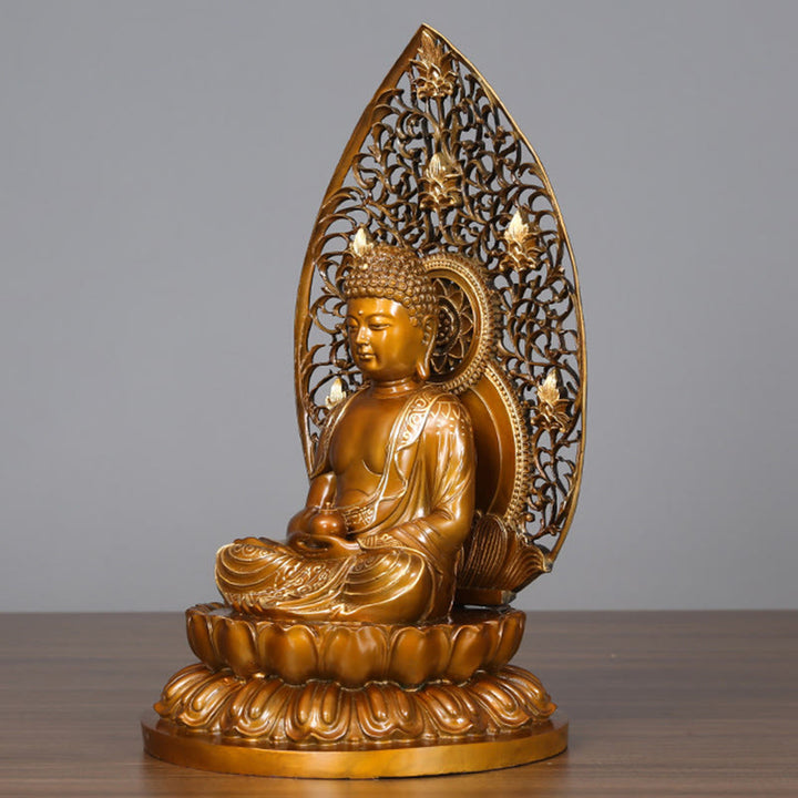 Buddha Stones Sakyamuni Amitabha Medicine Buddha Figurine Serenidad Estatua de Cobre Decoración de Ofrenda para el Hogar