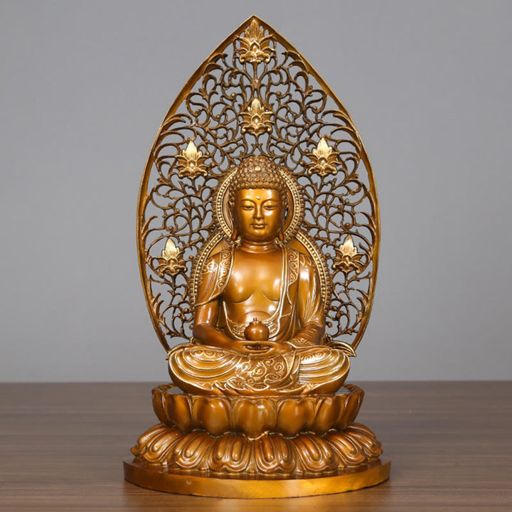Buddha Stones Sakyamuni Amitabha Medicine Buddha Figurine Serenidad Estatua de Cobre Decoración de Ofrenda para el Hogar