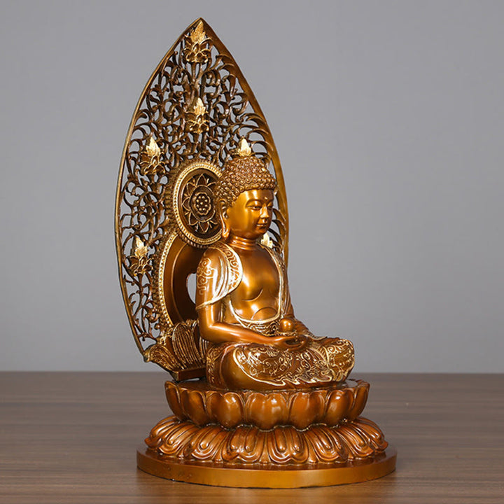 Buddha Stones Sakyamuni Amitabha Medicine Buddha Figurine Serenidad Estatua de Cobre Decoración de Ofrenda para el Hogar