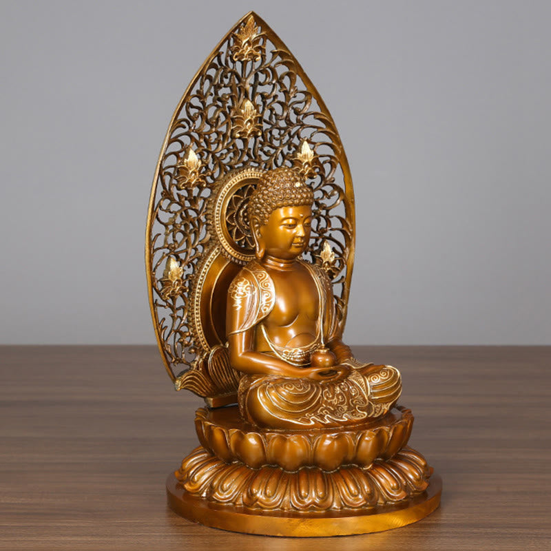 Buddha Stones Sakyamuni Amitabha Medicine Buddha Figurine Serenidad Estatua de Cobre Decoración de Ofrenda para el Hogar