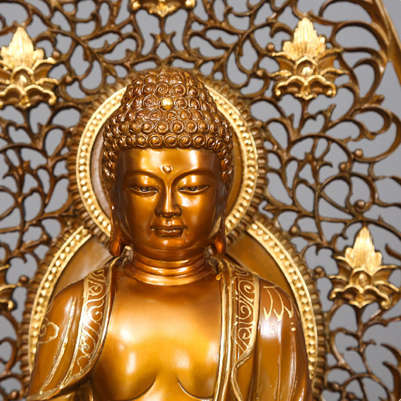 Buddha Stones Sakyamuni Amitabha Medicine Buddha Figurine Serenidad Estatua de Cobre Decoración de Ofrenda para el Hogar