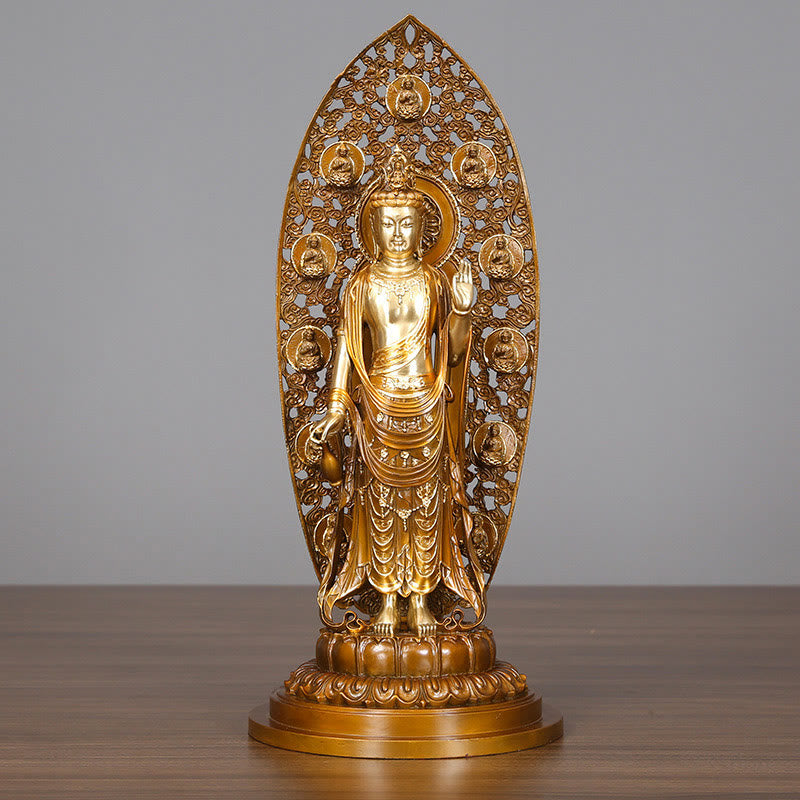 Buddha Stones Kwan Yin Avalokitesvara Aura Armonía Estatua de Latón y Cobre Decoración del Escritorio del Hogar - Avalokiteshvara 18*41,5 cm - image 0