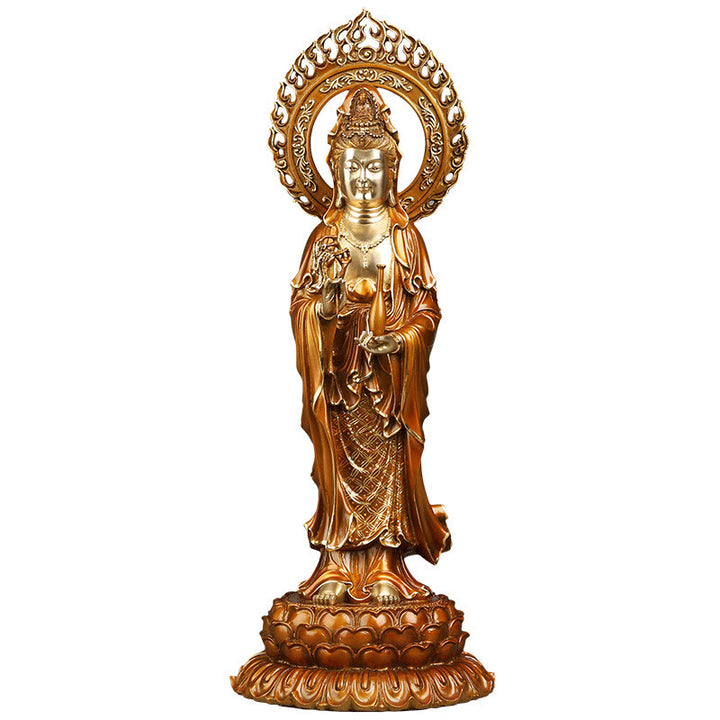 Buddha Stones Kwan Yin Avalokitesvara Lotus Aura Éxito Estatua de Latón y Cobre Decoración del Hogar - image 10