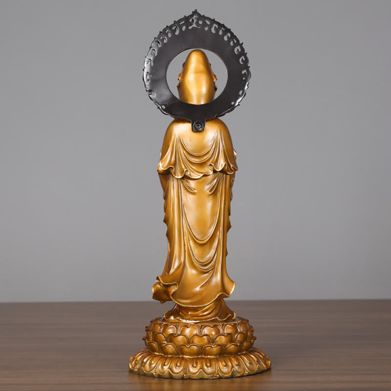 Buddha Stones Kwan Yin Avalokitesvara Lotus Aura Éxito Estatua de Latón y Cobre Decoración del Hogar - image 2
