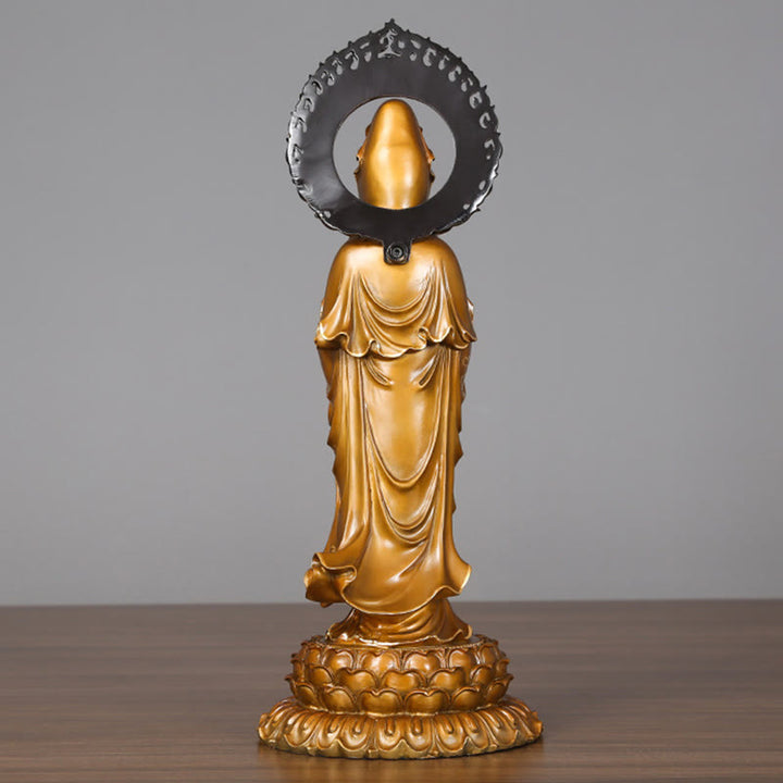 Buddha Stones Kwan Yin Avalokitesvara Lotus Aura Éxito Estatua de Latón y Cobre Decoración del Hogar - image 2