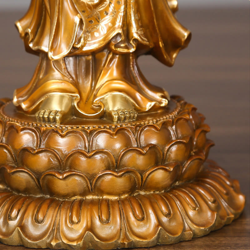 Buddha Stones Kwan Yin Avalokitesvara Lotus Aura Éxito Estatua de Latón y Cobre Decoración del Hogar - image 9