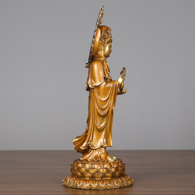 Buddha Stones Kwan Yin Avalokitesvara Lotus Aura Éxito Estatua de Latón y Cobre Decoración del Hogar - image 6