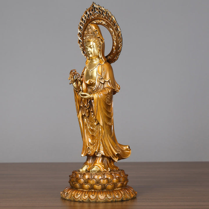 Buddha Stones Kwan Yin Avalokitesvara Lotus Aura Éxito Estatua de Latón y Cobre Decoración del Hogar - image 3