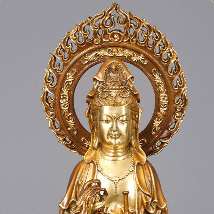 Buddha Stones Kwan Yin Avalokitesvara Lotus Aura Éxito Estatua de Latón y Cobre Decoración del Hogar - image 7