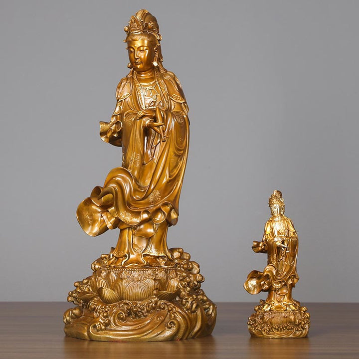 Estatua de cobre de Kwan Yin Avalokitesvara sosteniendo un jarrón Buda Stones Armonía de latón Decoración para el hogar - image 0