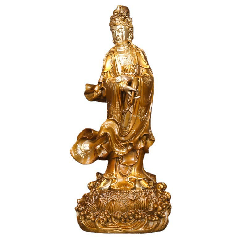 Estatua de cobre de Kwan Yin Avalokitesvara sosteniendo un jarrón Buda Stones Armonía de latón Decoración para el hogar - image 16