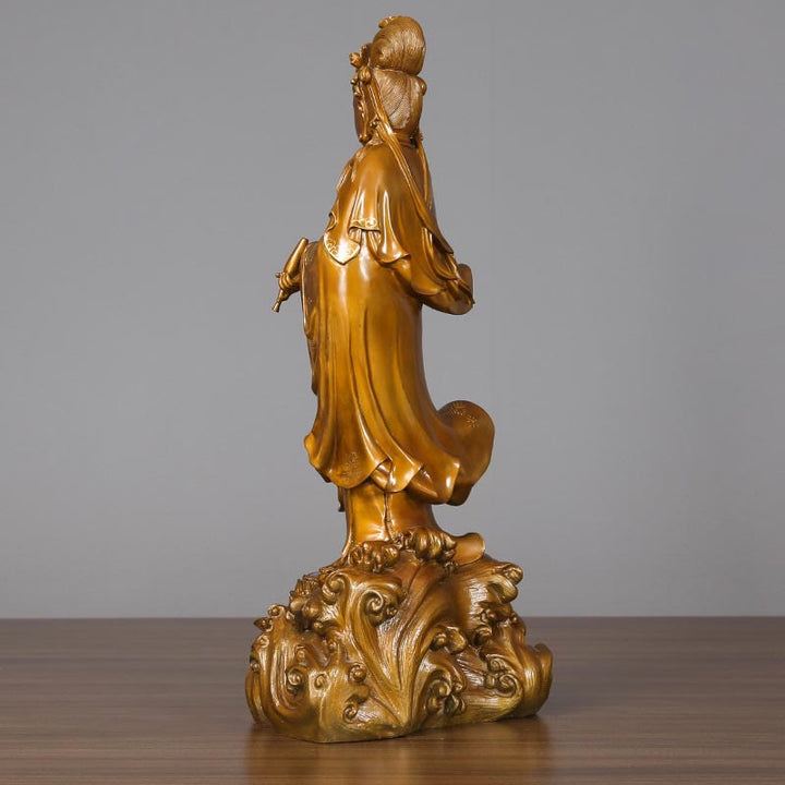 Estatua de cobre de Kwan Yin Avalokitesvara sosteniendo un jarrón Buda Stones Armonía de latón Decoración para el hogar