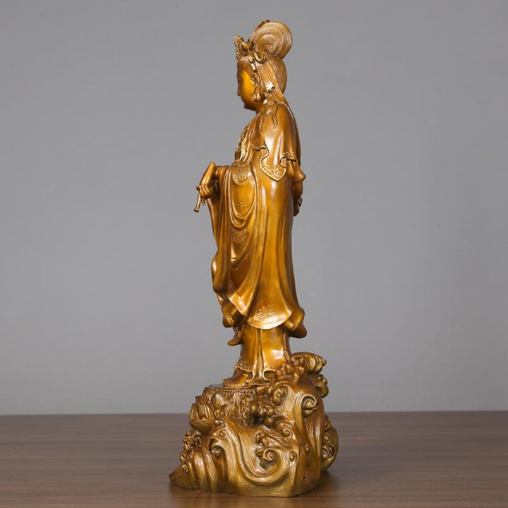 Estatua de cobre de Kwan Yin Avalokitesvara sosteniendo un jarrón Buda Stones Armonía de latón Decoración para el hogar
