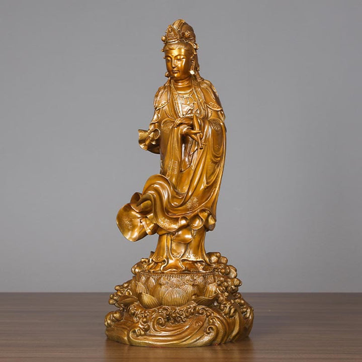 Estatua de cobre de Kwan Yin Avalokitesvara sosteniendo un jarrón Buda Stones Armonía de latón Decoración para el hogar - image 9