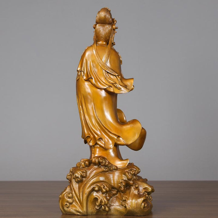 Estatua de cobre de Kwan Yin Avalokitesvara sosteniendo un jarrón Buda Stones Armonía de latón Decoración para el hogar - image 8