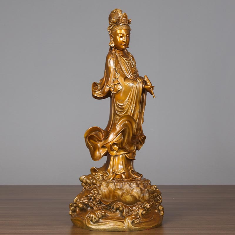 Estatua de cobre de Kwan Yin Avalokitesvara sosteniendo un jarrón Buda Stones Armonía de latón Decoración para el hogar - image 3