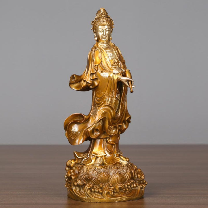 Estatua de cobre de Kwan Yin Avalokitesvara sosteniendo un jarrón Buda Stones Armonía de latón Decoración para el hogar - image 12