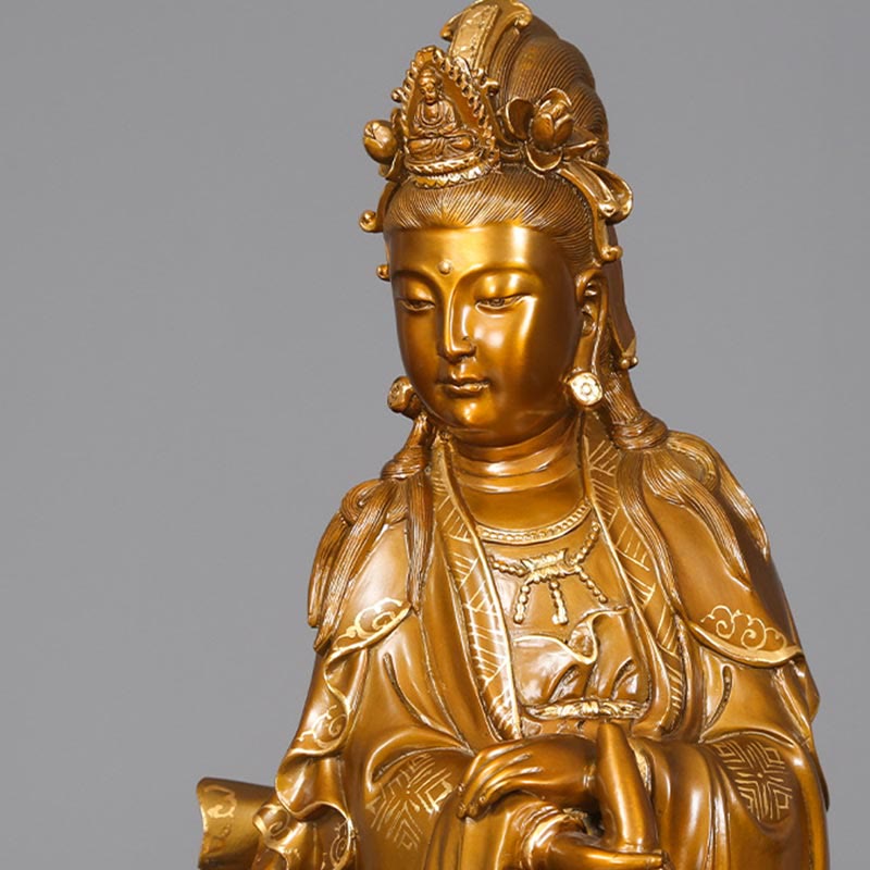 Estatua de cobre de Kwan Yin Avalokitesvara sosteniendo un jarrón Buda Stones Armonía de latón Decoración para el hogar