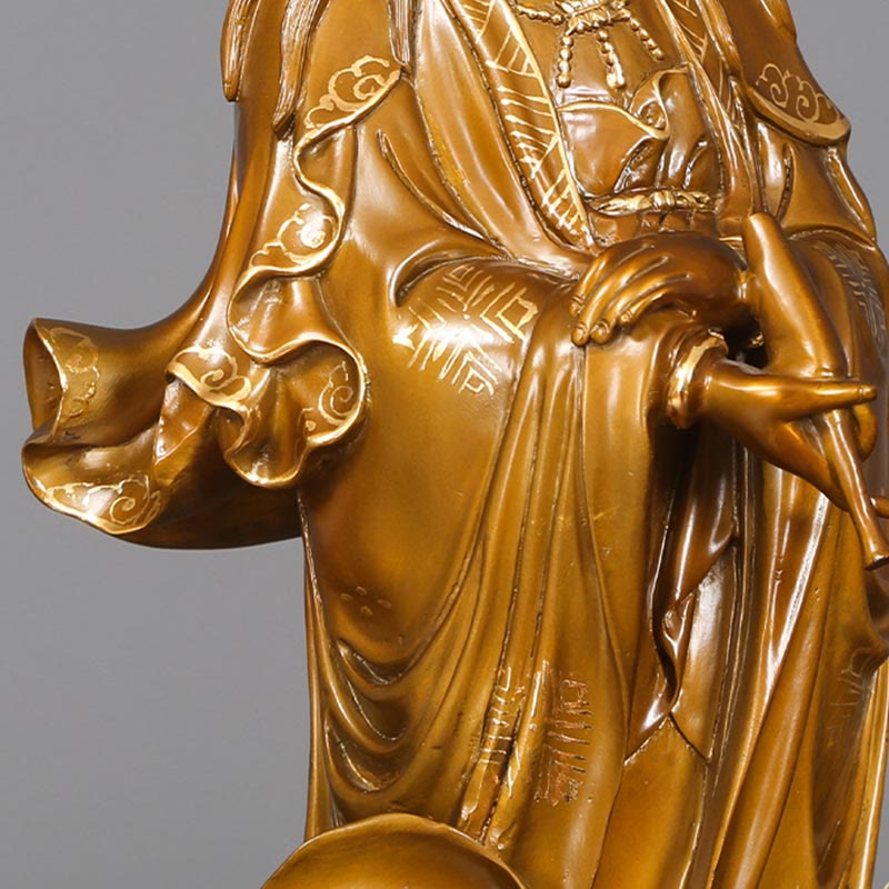Estatua de cobre de Kwan Yin Avalokitesvara sosteniendo un jarrón Buda Stones Armonía de latón Decoración para el hogar