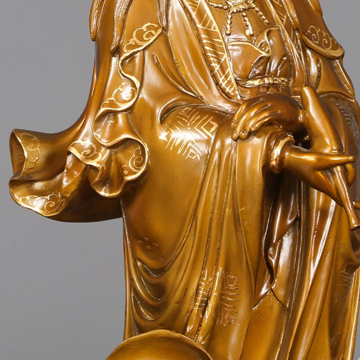 Estatua de cobre de Kwan Yin Avalokitesvara sosteniendo un jarrón Buda Stones Armonía de latón Decoración para el hogar