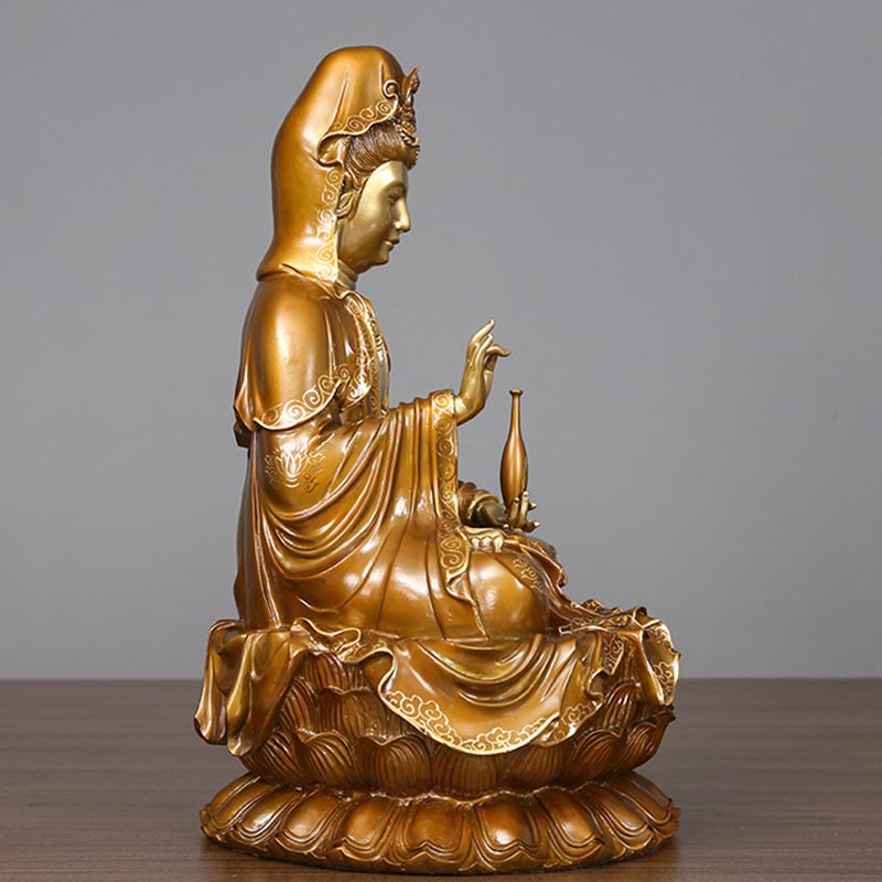 Buddha Stones Estatua de Kwan Yin Avalokitesvara Sentado en Flor de Loto Armonía de Latón y Cobre para Decoración de Altar en Hogar - image 11