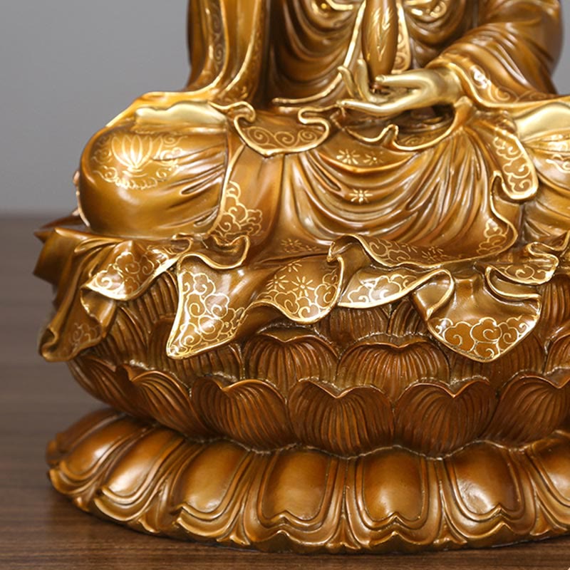 Buddha Stones Estatua de Kwan Yin Avalokitesvara Sentado en Flor de Loto Armonía de Latón y Cobre para Decoración de Altar en Hogar - image 9