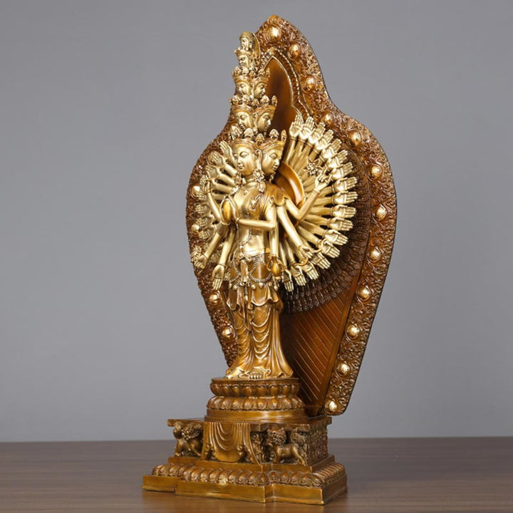 Buddha Stones Estatua de Decoración de Cobre y Latón de Kwan Yin de A mil Manos Avalokitesvara Hecha a Mano