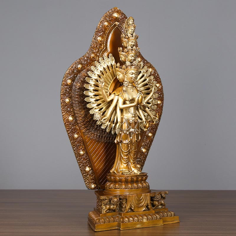 Buddha Stones Estatua de Decoración de Cobre y Latón de Kwan Yin de A mil Manos Avalokitesvara Hecha a Mano