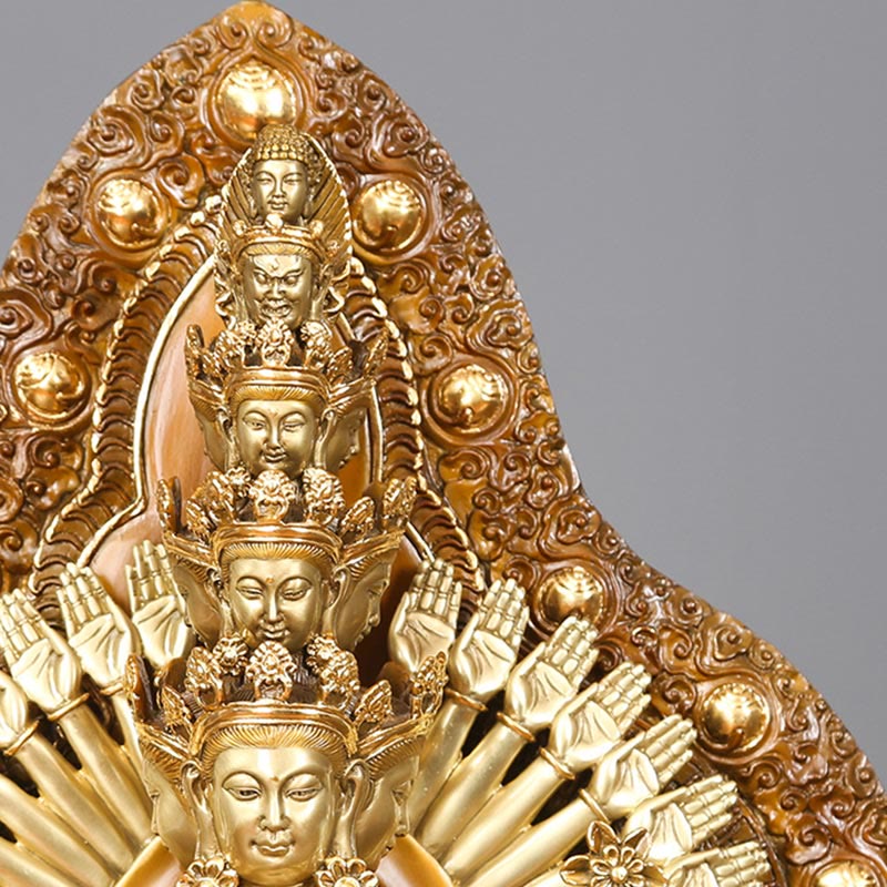 Buddha Stones Estatua de Decoración de Cobre y Latón de Kwan Yin de A mil Manos Avalokitesvara Hecha a Mano
