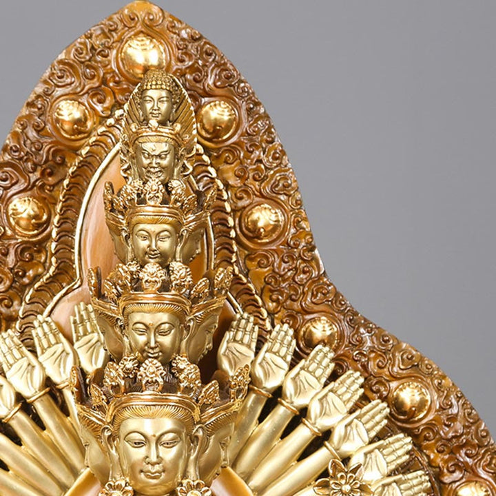 Buddha Stones Estatua de Decoración de Cobre y Latón de Kwan Yin de A mil Manos Avalokitesvara Hecha a Mano