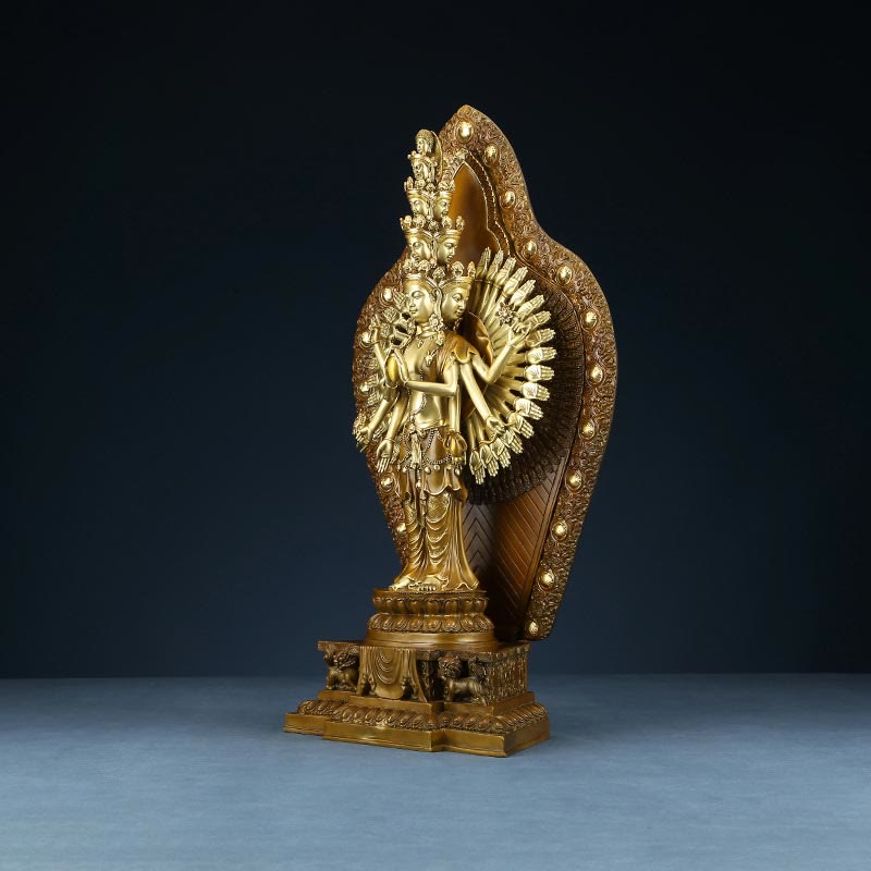 Buddha Stones Estatua de Decoración de Cobre y Latón de Kwan Yin de A mil Manos Avalokitesvara Hecha a Mano