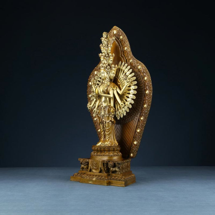 Buddha Stones Estatua de Decoración de Cobre y Latón de Kwan Yin de A mil Manos Avalokitesvara Hecha a Mano