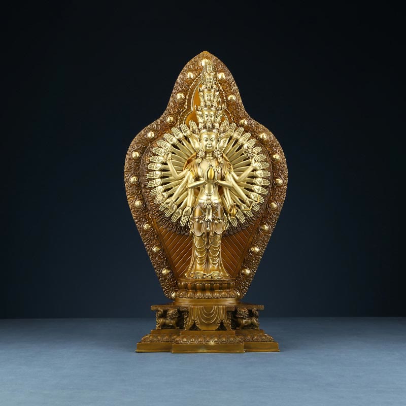 Buddha Stones Estatua de Decoración de Cobre y Latón de Kwan Yin de A mil Manos Avalokitesvara Hecha a Mano