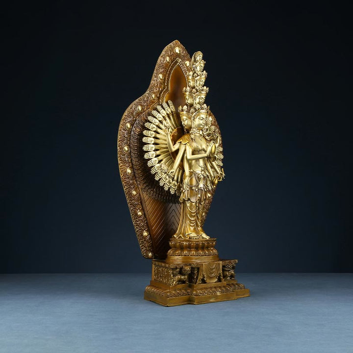 Buddha Stones Estatua de Decoración de Cobre y Latón de Kwan Yin de A mil Manos Avalokitesvara Hecha a Mano - image 12