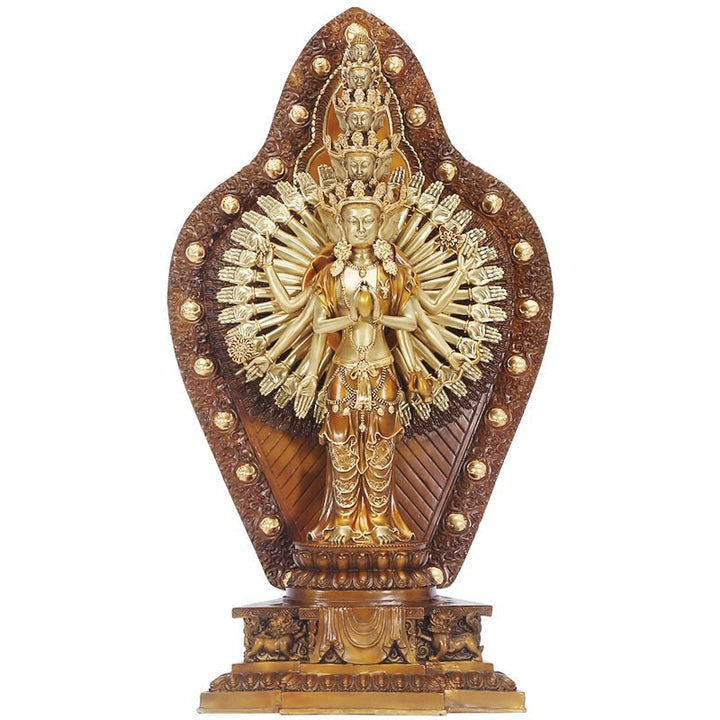 Buddha Stones Estatua de Decoración de Cobre y Latón de Kwan Yin de A mil Manos Avalokitesvara Hecha a Mano