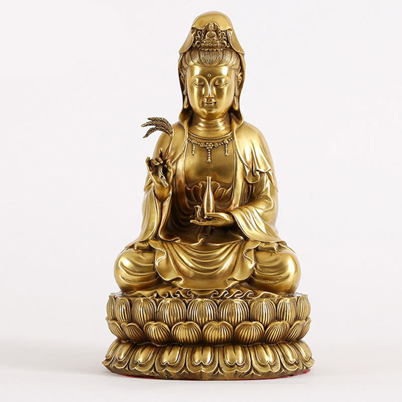 Buddha Stones Kwan Yin Avalokitesvara Sosteniendo una Botella de Sauce Estatuilla de Armonía de Latón y Cobre Decoración para el Hogar