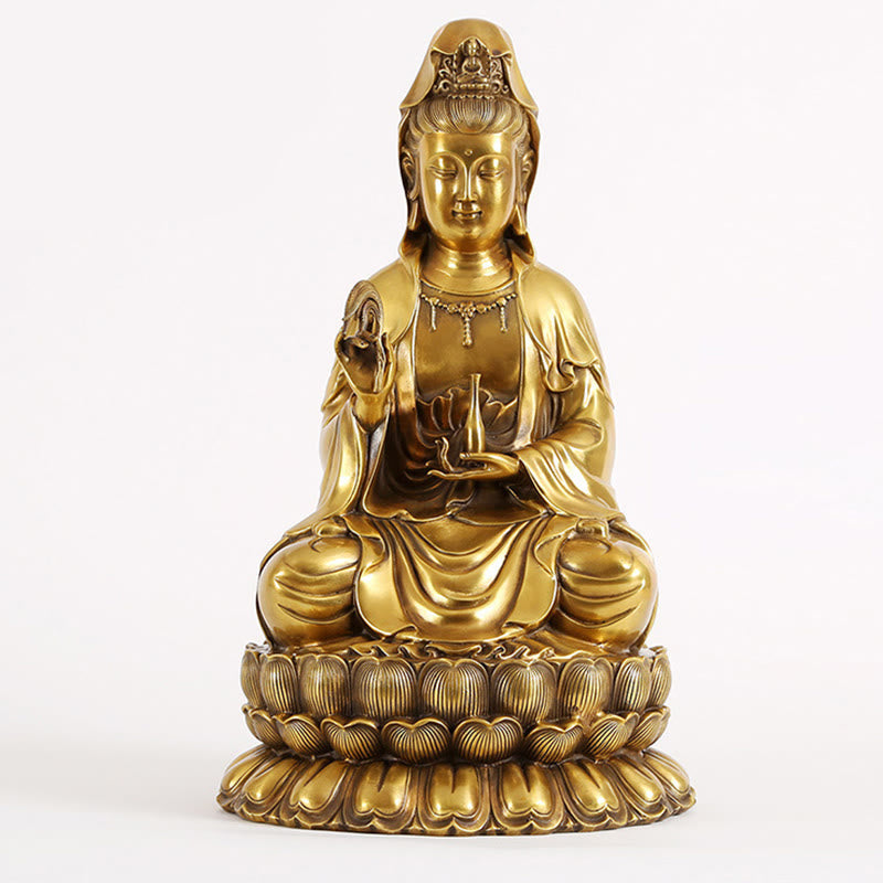 Buddha Stones Kwan Yin Avalokitesvara Sosteniendo una Botella de Sauce Estatuilla de Armonía de Latón y Cobre Decoración para el Hogar - Avalokiteshvara 28*26*47 cm - image 7